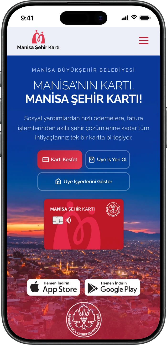 Manisa Şehir Kartı web sitesi mobil görünümü