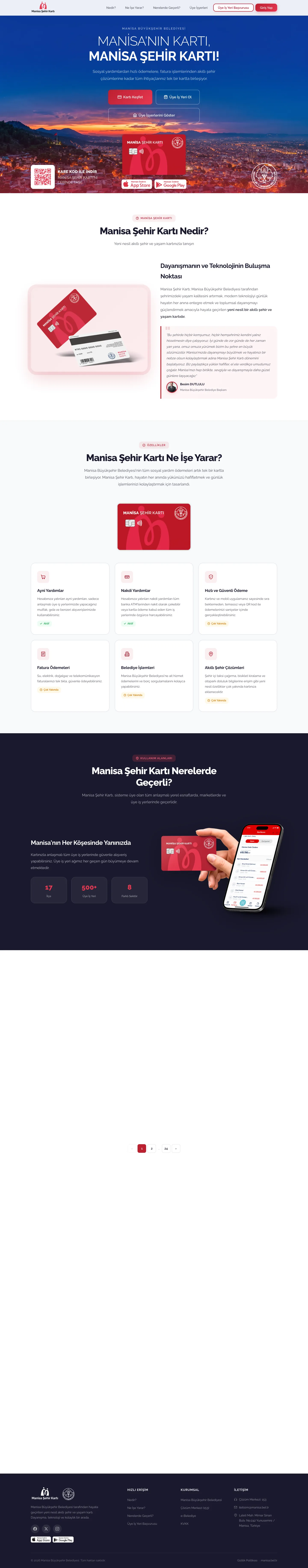 Manisa Şehir Kartı web sitesi masaüstü görünümü