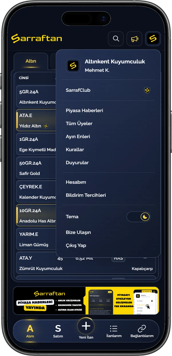 Sarraftan: Profil menüsü